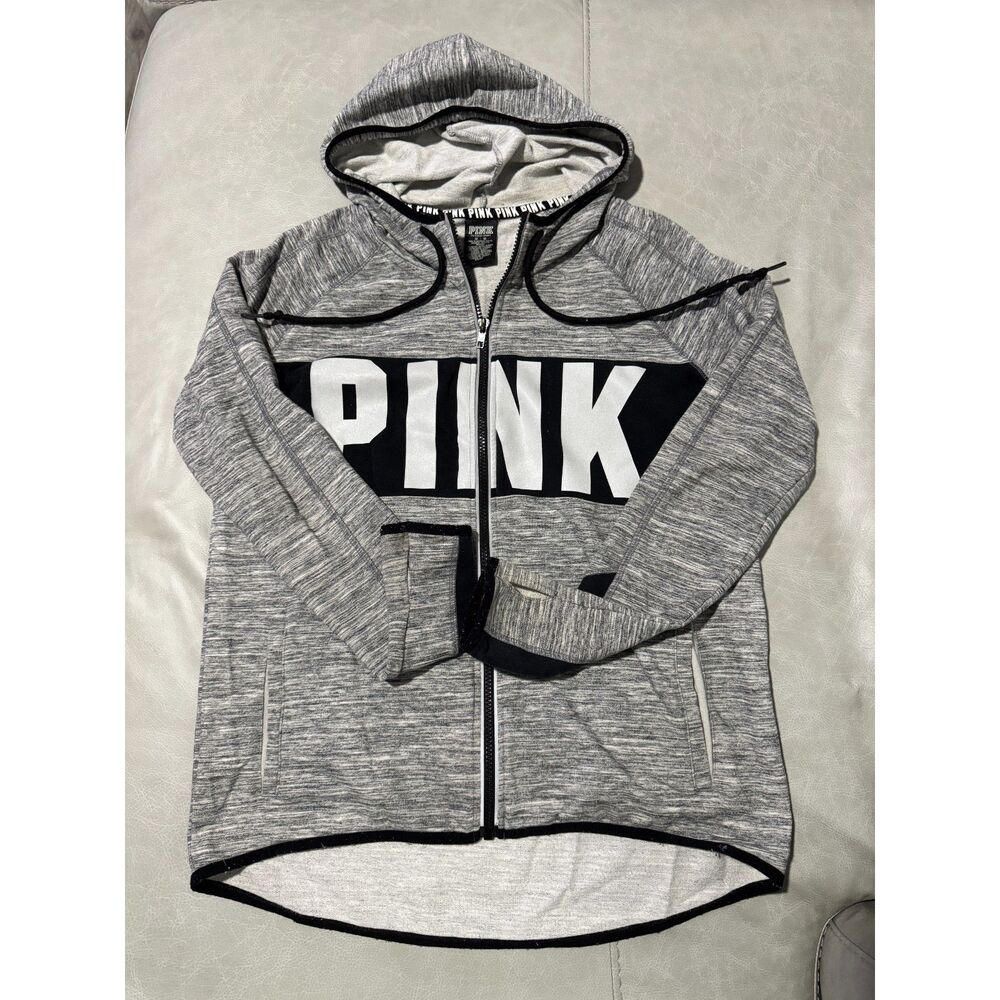 Victoria's Secret PINK Gray Marled Full-Zip Active Hoodie M